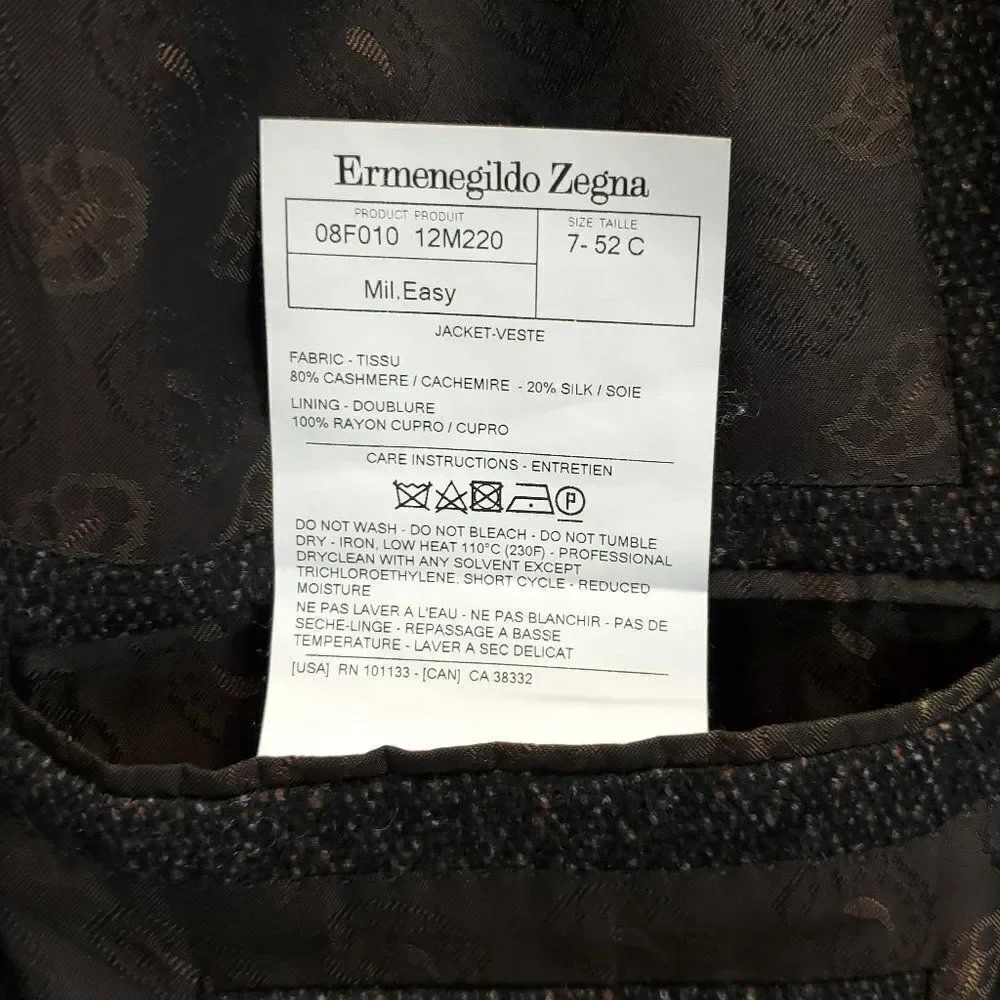 Ermenegildo Zegna Su Misura Men's Blazer Coat Cashmere Silk Custom Made 7-52 C